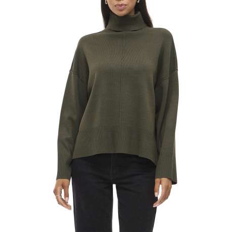 Pull kaki en maille tricotée pourvu d'un col roulé et de manches longues - Image 6