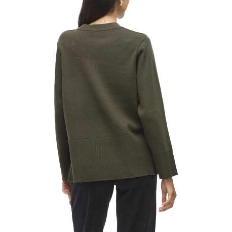 Pull kaki en maille tricotée pourvu d'un col rond et de manches longues - Image 3