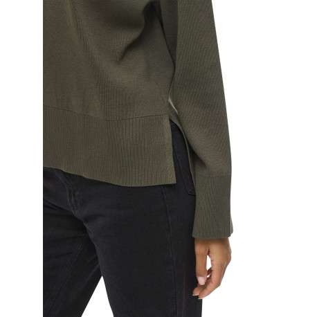 Pull kaki en maille tricotée pourvu d'un col rond et de manches longues - Image 4