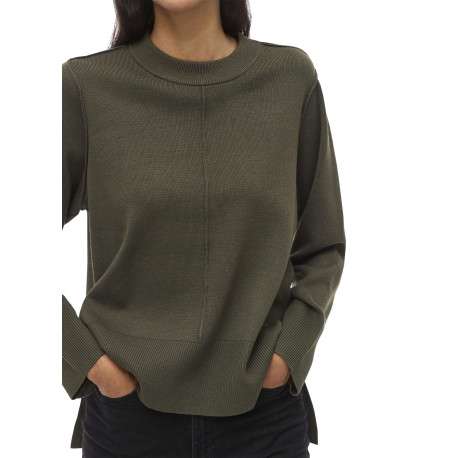 Pull kaki en maille tricotée pourvu d'un col rond et de manches longues - Image 5