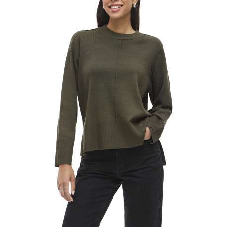 Pull kaki en maille tricotée pourvu d'un col rond et de manches longues - Image 6