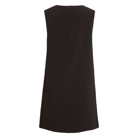 Robe courte noire sans manches pourvue d'un col v et de boutons décoratifs - Image 2