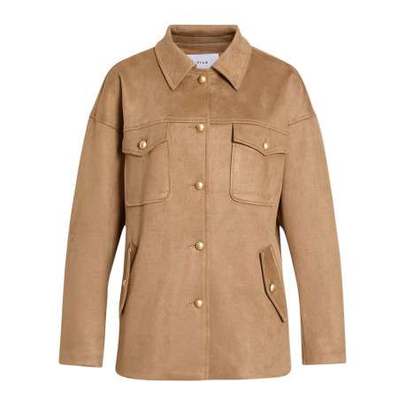 Veste camel unie pourvue d'un col à rabats et de manches longues - Image 3