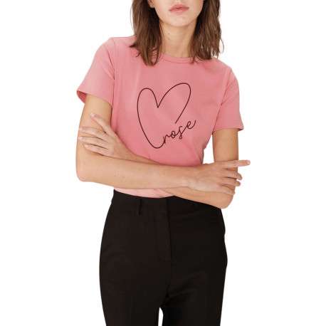 T-shirt en coton rose imprimé avec une coupe droite et un col rond - Image 3