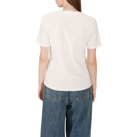 T-shirt en coton ivoire imprimé avec une coupe droite et un col v profond - Image 4