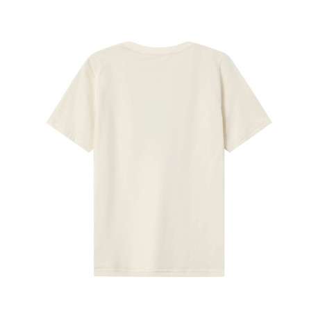 T-shirt en coton écru imprimé avec une coupe droite et un col rond - Image 2