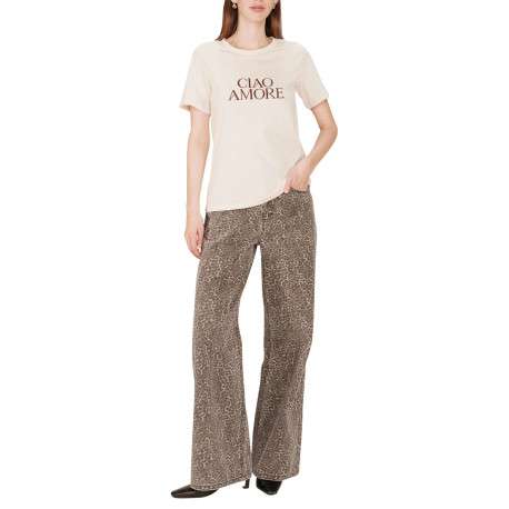 T-shirt en coton écru imprimé avec une coupe droite et un col rond - Image 6