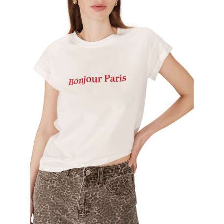 T-shirt en coton blanc imprimé avec un col rond et une coupe droite - Image 3