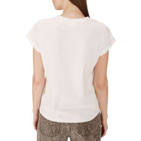 T-shirt en coton blanc imprimé avec un col rond et une coupe droite - Image 4