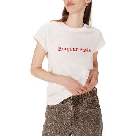 T-shirt en coton blanc imprimé avec un col rond et une coupe droite - Image 5
