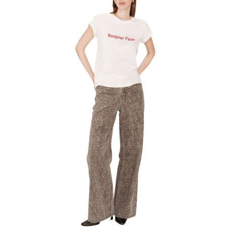 T-shirt en coton blanc imprimé avec un col rond et une coupe droite - Image 6