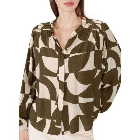 Chemisier vert olive imprimé avec une coupe ample et un col rond - Image 3