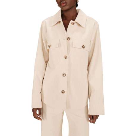Surchemise en coton écrue en velours avec une coupe ample et 2 poches - Image 5