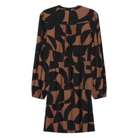 Robe longue chocolat imprimée avec une coupe droite et un col rond fendu - Image 2