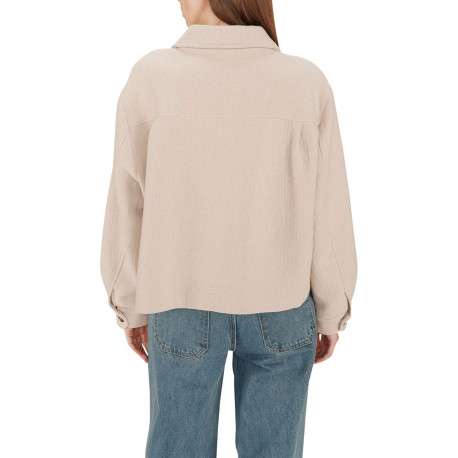 Blouson en laine mélangée beige uni avec une coupe droite et un col chemise - Image 4