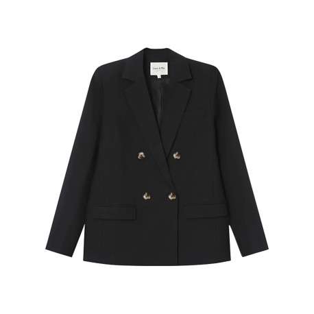 Blazer noir uni avec une coupe droite et un col cranté à revers