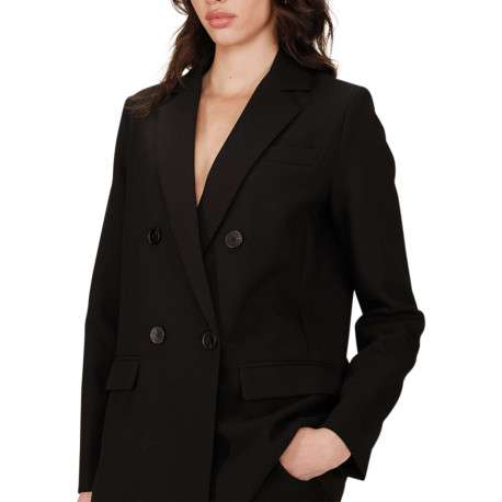 Blazer noir uni avec une coupe droite et un col cranté à revers - Image 3