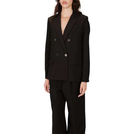 Blazer noir uni avec une coupe droite et un col cranté à revers - Image 5