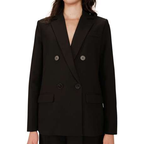 Blazer noir uni avec une coupe droite et un col cranté à revers - Image 7