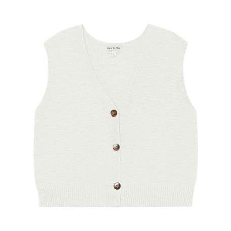 Gilet écru en maille fine avec une coupe ajustée et un col v