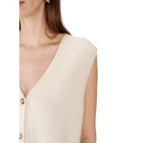 Gilet écru en maille fine avec une coupe ajustée et un col v - Image 5