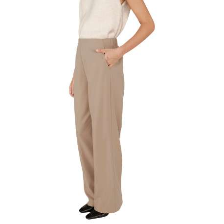 Pantalon tailleur beige uni avec une coupe bootcut et 2 poches - Image 3