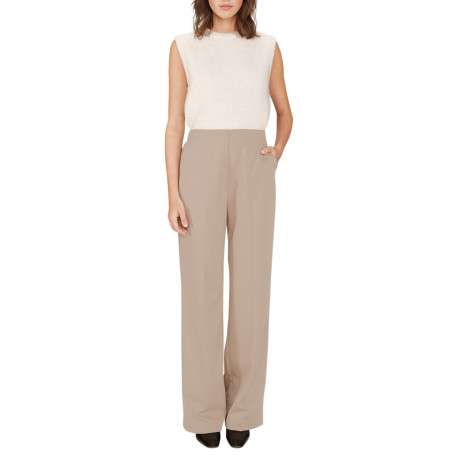 Pantalon tailleur beige uni avec une coupe bootcut et 2 poches - Image 5