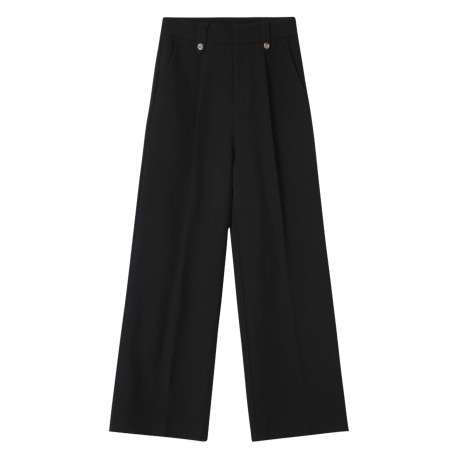 Pantalon tailleur noir uni avec une coupe bootcut et passants pour ceinture