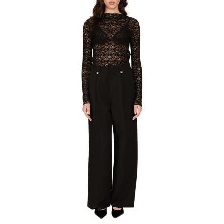 Pantalon tailleur noir uni avec une coupe bootcut et passants pour ceinture - Image 3