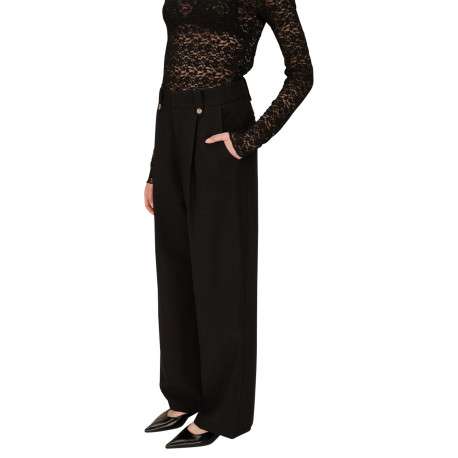 Pantalon tailleur noir uni avec une coupe bootcut et passants pour ceinture - Image 5