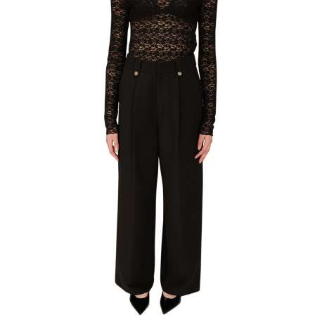 Pantalon tailleur noir uni avec une coupe bootcut et passants pour ceinture - Image 6