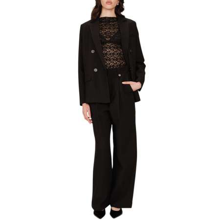 Pantalon tailleur noir uni avec une coupe bootcut et passants pour ceinture - Image 8