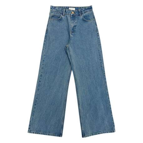 Jean 5 poches en coton bleu ciel délavé avec une coupe bootcut