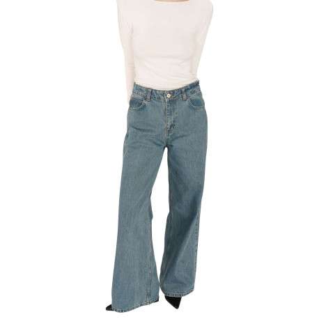 Jean 5 poches en coton bleu ciel délavé avec une coupe bootcut - Image 3