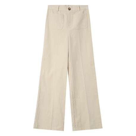 Pantalon en coton écru en velours côtelé avec une coupe bootcut