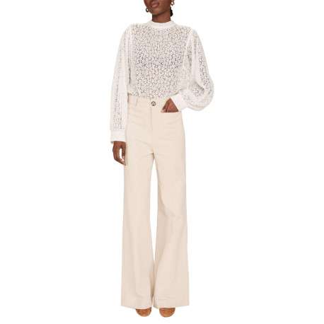 Pantalon en coton écru en velours côtelé avec une coupe bootcut - Image 3