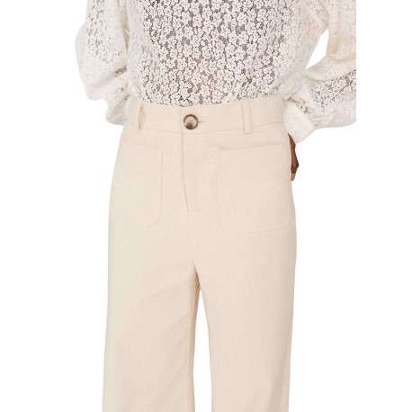 Pantalon en coton écru en velours côtelé avec une coupe bootcut - Image 6