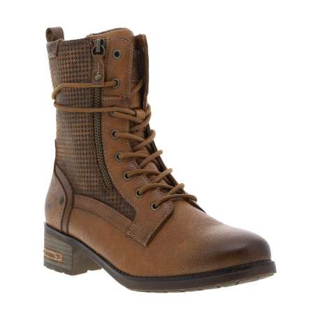 Bottines cognac à talon décroché bas avec un zip et des lacets ronds - Image 3