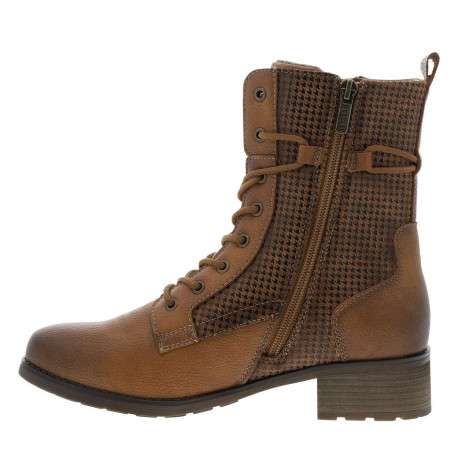 Bottines cognac à talon décroché bas avec un zip et des lacets ronds
