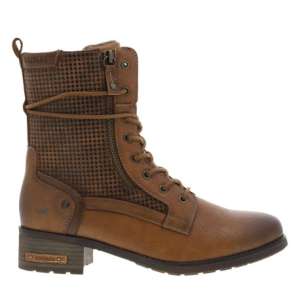 Bottines MUSTANG Ivoire à Talon Décroché - Zip Et Lacets Ronds - Semelle Crantée Antidérapante - Doublure Fausse Fourrure