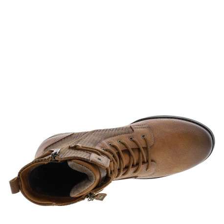 Bottines cognac à talon décroché bas avec un zip et des lacets ronds - Image 4