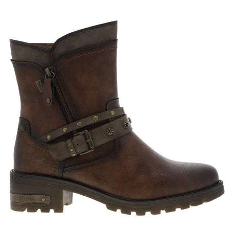 Boots brunes à talon décroché moyen et à zip avec une semelle crantée - Image 2
