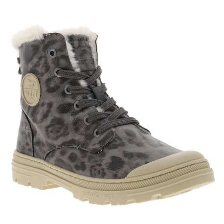 Bottines grises à imprimé léopard à talon décroché bas avec zip et lacets - Image 3