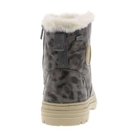 Bottines grises à imprimé léopard à talon décroché bas avec zip et lacets - Image 6