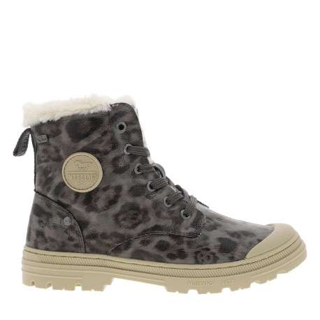 Bottines grises à imprimé léopard à talon décroché bas avec zip et lacets - Image 2