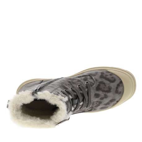 Bottines grises à imprimé léopard à talon décroché bas avec zip et lacets - Image 4