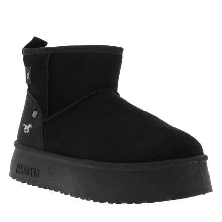Boots noires à talon plateau et à slip-on avec l'intérieur en fausse fourrure - Image 3