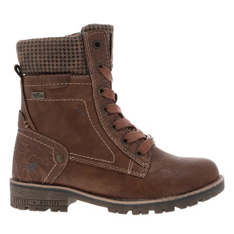 Bottines cognac à talon décroché bas avec des lacets plats et un zip