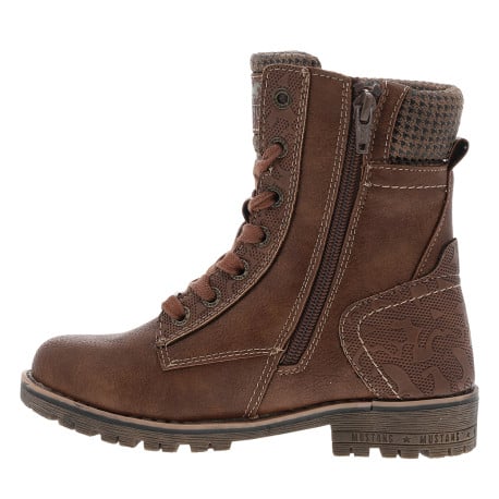 Bottines cognac à talon décroché bas avec des lacets plats et un zip - Image 3