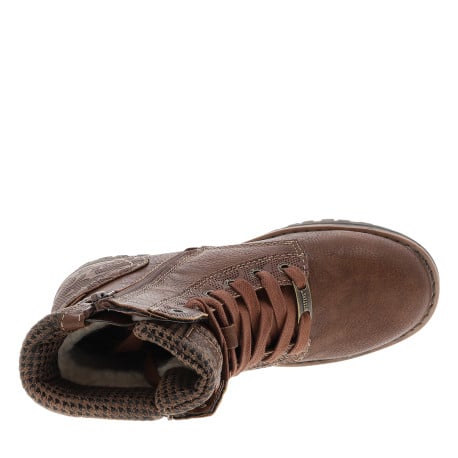 Bottines cognac à talon décroché bas avec des lacets plats et un zip - Image 5